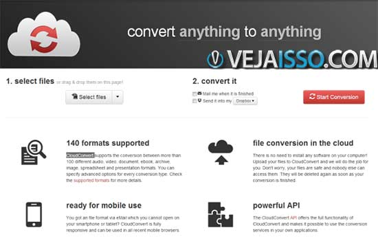 CloudConvert o novo melhor site para converter arquivos online - maiores limites de conversão, acesso pelo celular e tablet, integraçãp com o Google Drive e Dropbox