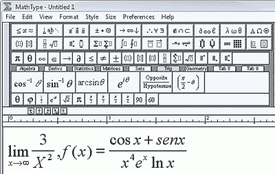 Tela do Programa MathType para inserir fórmulas no Word, Excel e Powerpoint 