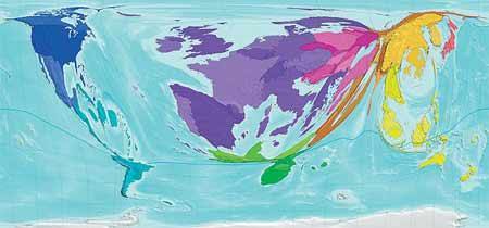 Mapa do mundo por destinos de imigração