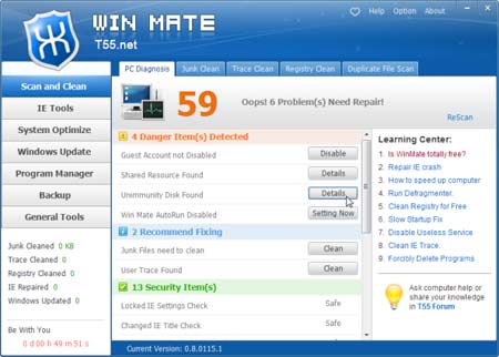 Win Mate - Melhor e mais simples programa para otimizar, limpar e acelerar o PC Windows 7, XP e 8