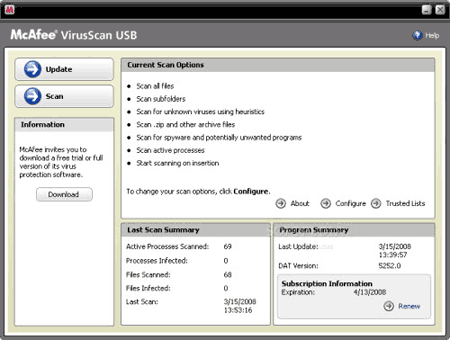 McAfee VirusScan USB - Melhor Anti-virus para Pen Drive, mas pago