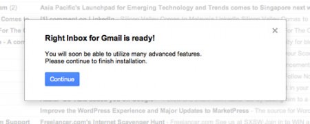 Confirmacao que o Right Inbox foi instalado na sua conta do Gmail corretamente