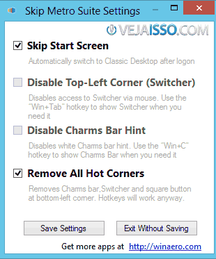 Ative a primeira e última opção para habilitar apenas o look clássico e transformar o Windows 8 em Windows 7