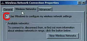 Na aba conexões sem Fio, marque a primeira opcao para permitir o Windows configurar sua rede