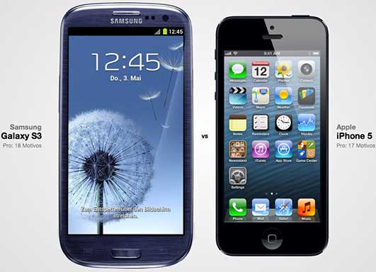 Você pode escolher qualquer smartphone para comparar mas atualmente Galaxy S3 e iPhone 5 é a mais famosa escolha de comparar celular e tablet