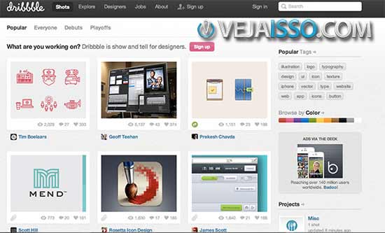 Dribbble o portfolio online para designers e programadores - Screenshot das interfaces e apps