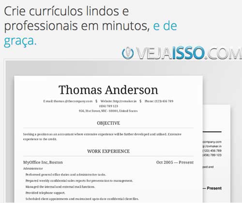 CVMaker - Modelo formal de currículo traduzido para o português online e grátis - Não poderia ser melhor