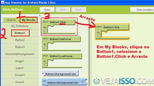 Blocks Editor a parte de programação do App Inventor transformada em blocos de lego de fácil compreensão e uso