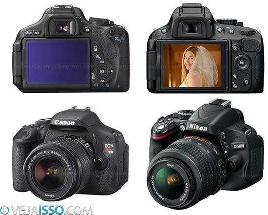 Até as fotos do modelo das cameras em questão são comparadas lado a lado em alta qualidade e em escala, para facilitar a visibilização das máquinas fotografias