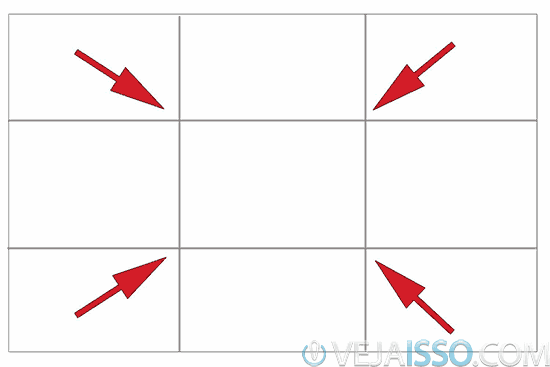 Use a regra dos terços posicionando as pessoas e objetos que você quiser focar nos pontos mostrados pelas setas