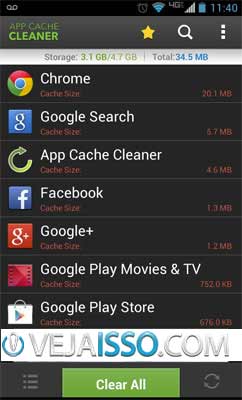 App Cache Cleaner limpa todos os arquivo temporarios de todas as suas aplicações android com um só clique e grátis