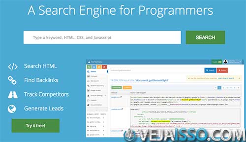 NerdyData faz analise de codigo fonte nas paginas de internet, buscando HTML, CSS e Javascript a fim de procurar exemplos usados em sites famosos